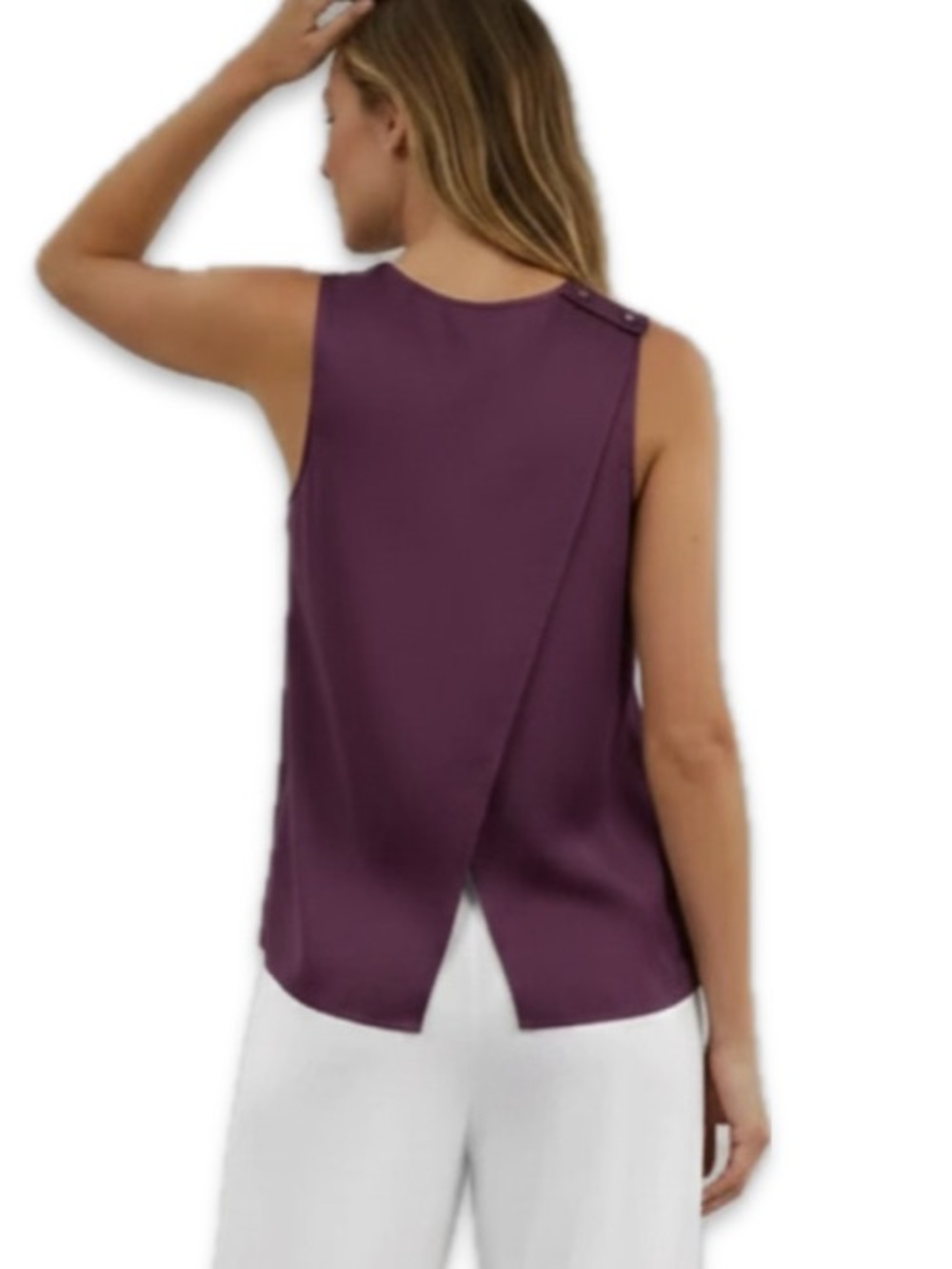 Wilfred Aritzia Silk Blend Deep Plum Split-Back Sleeveless Top Crew Neck XS/S